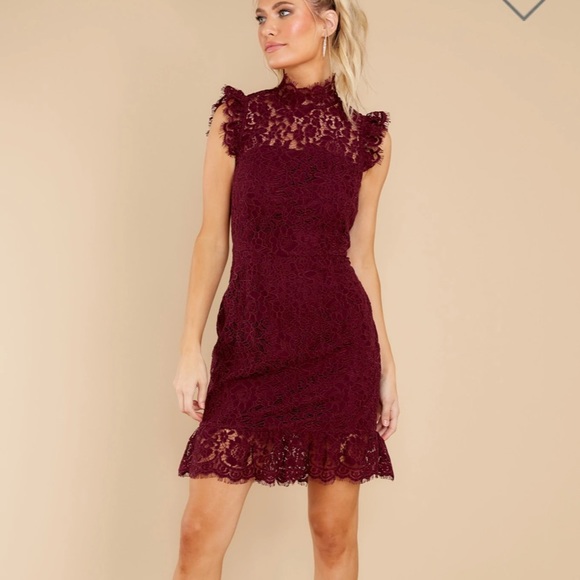 Wine Lace Sheath Dress - Picture 2 of 9